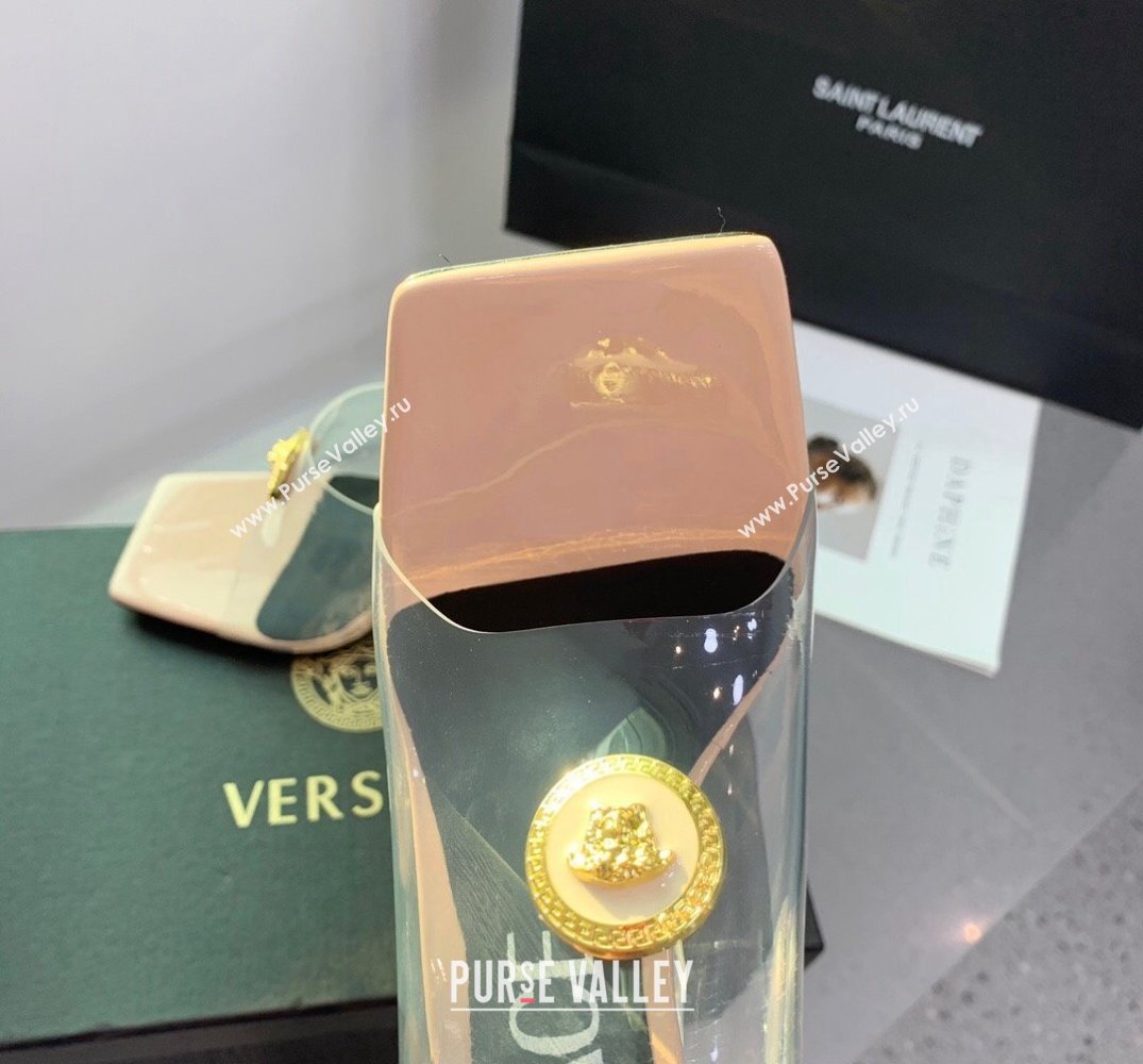 Versace Clear Heel 10cm Medusa hardware Alia Mules PVC Beige 2024 (keer-23121848)