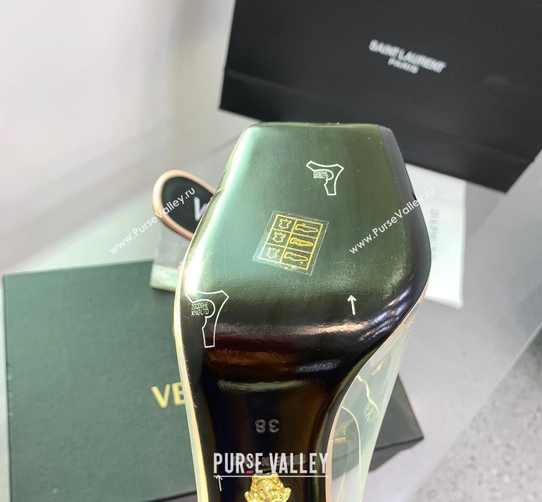 Versace Clear Heel 10cm Medusa hardware Alia Mules PVC Beige 2024 (keer-23121848)