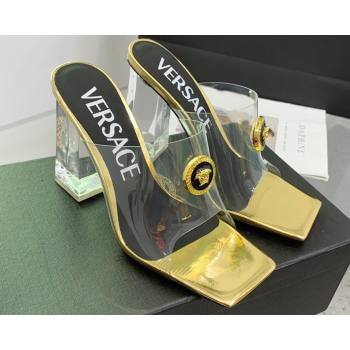 Versace Clear Heel 10cm Medusa hardware Alia Mules PVC Gold 2024 (keer-23121850)