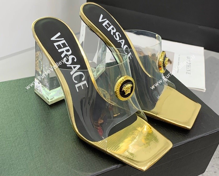 Versace Clear Heel 10cm Medusa hardware Alia Mules PVC Gold 2024 (keer-23121850)