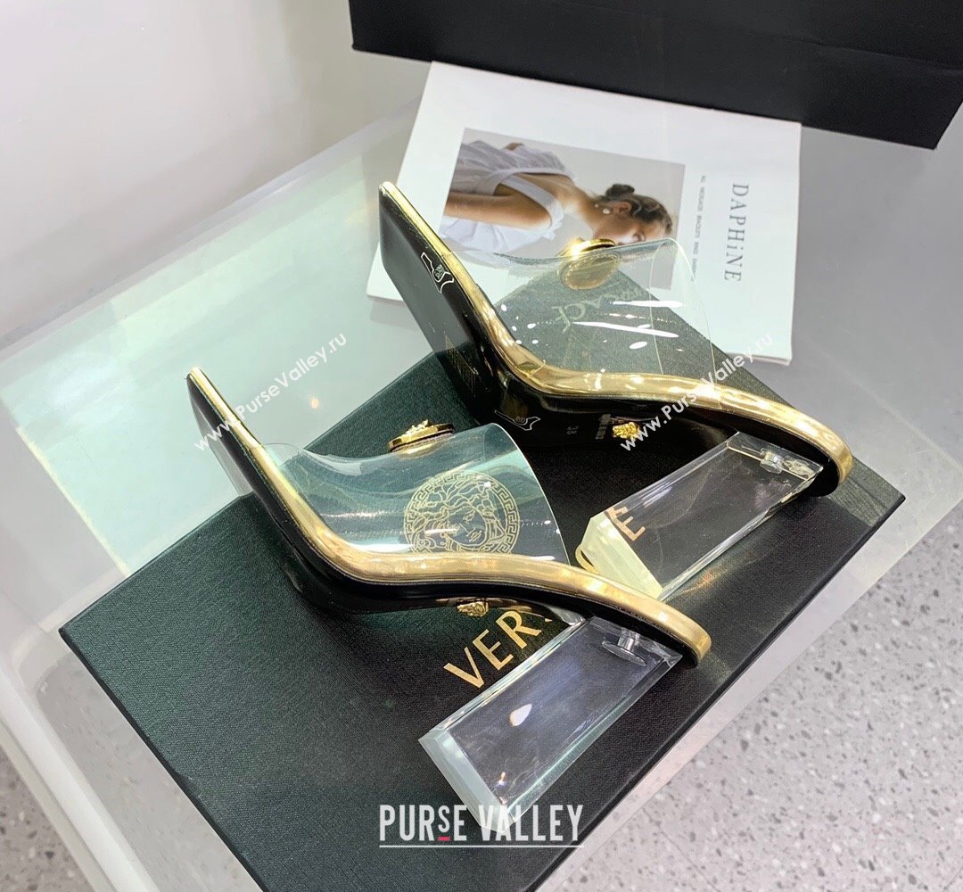 Versace Clear Heel 10cm Medusa hardware Alia Mules PVC Gold 2024 (keer-23121850)