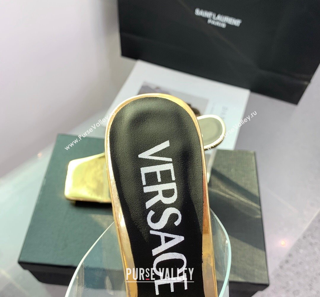 Versace Clear Heel 10cm Medusa hardware Alia Mules PVC Gold 2024 (keer-23121850)