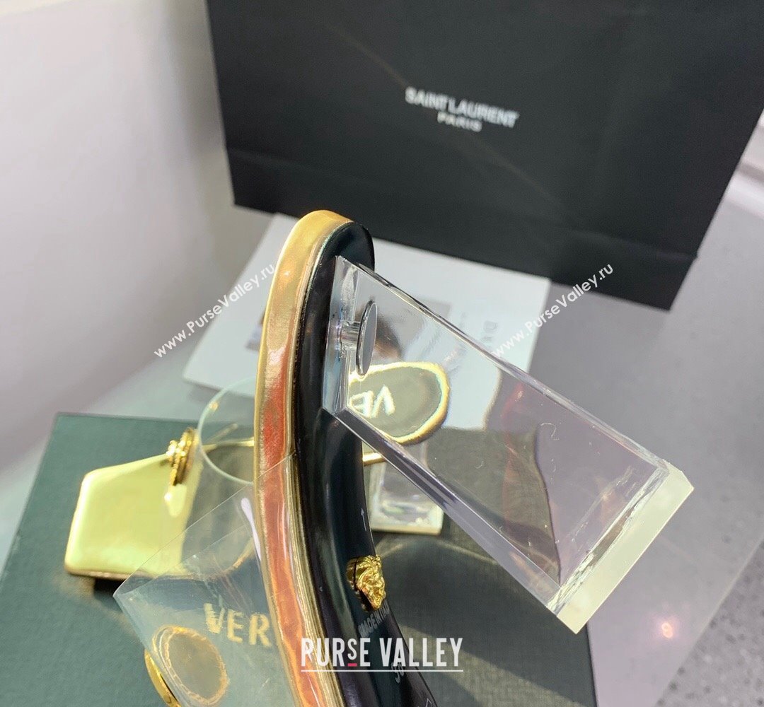 Versace Clear Heel 10cm Medusa hardware Alia Mules PVC Gold 2024 (keer-23121850)