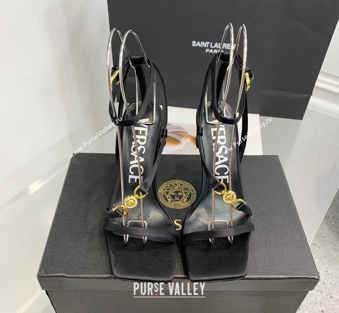 Versace Heel 10.5cm Crystal Medusa 95 Sandals Satin Black 2024 (keer-23121837)
