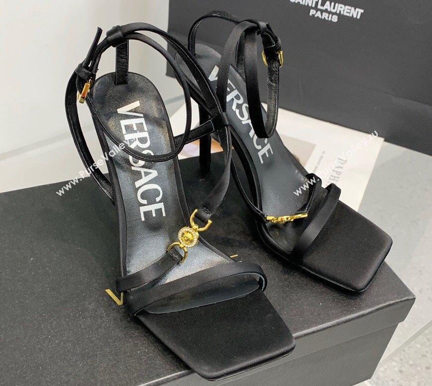 Versace Heel 10.5cm Crystal Medusa 95 Sandals Satin Black 2024 (keer-23121837)