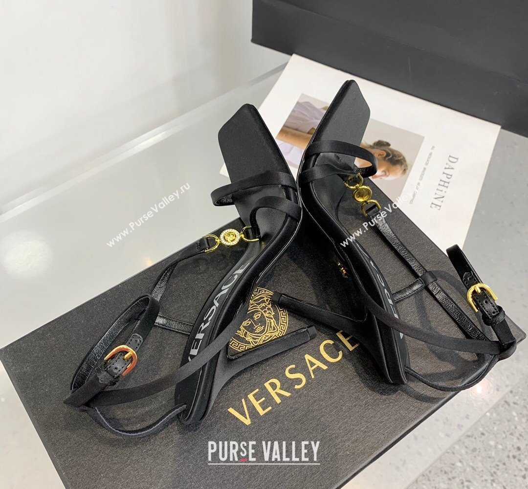 Versace Heel 10.5cm Crystal Medusa 95 Sandals Satin Black 2024 (keer-23121837)