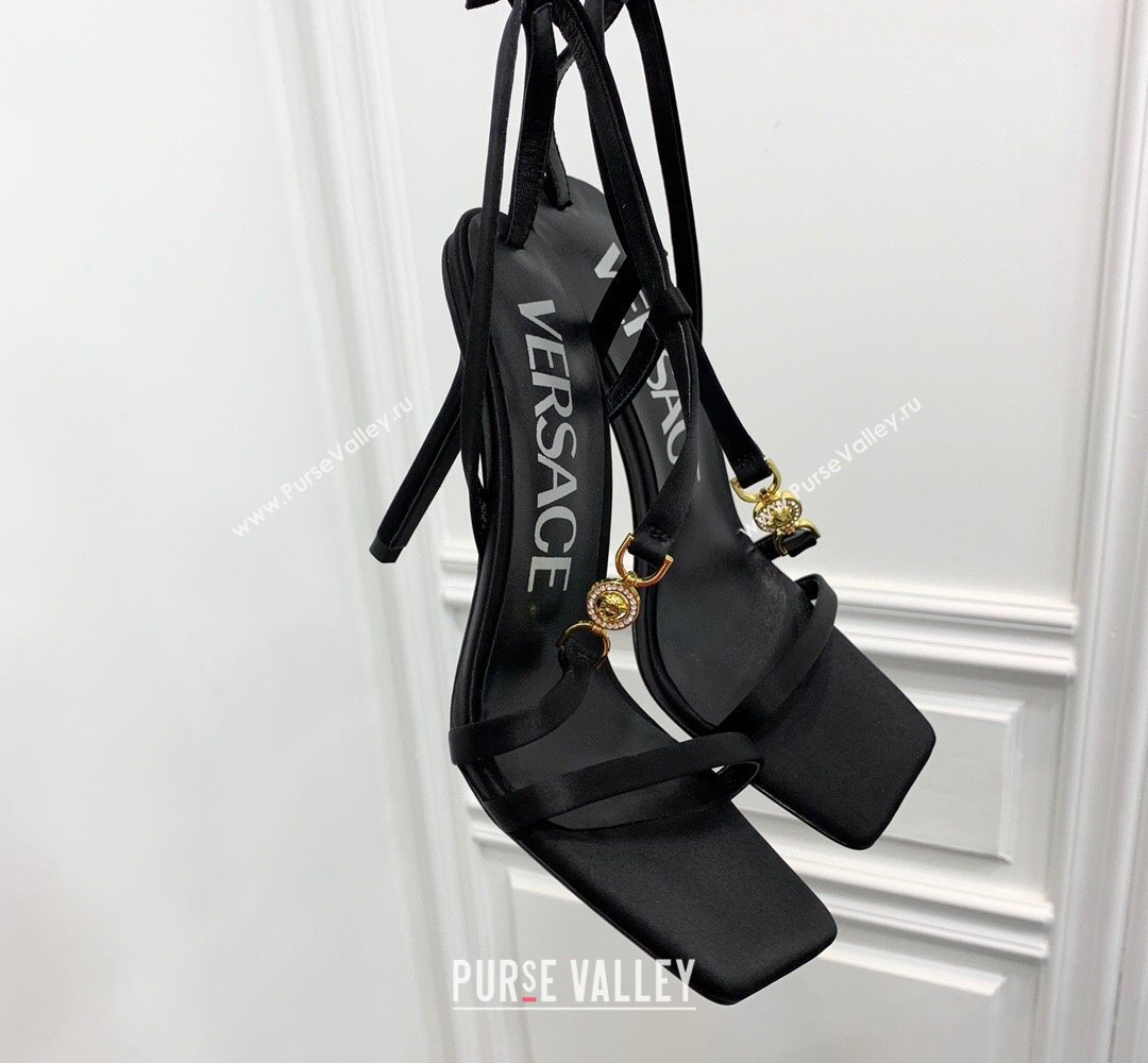 Versace Heel 10.5cm Crystal Medusa 95 Sandals Satin Black 2024 (keer-23121837)