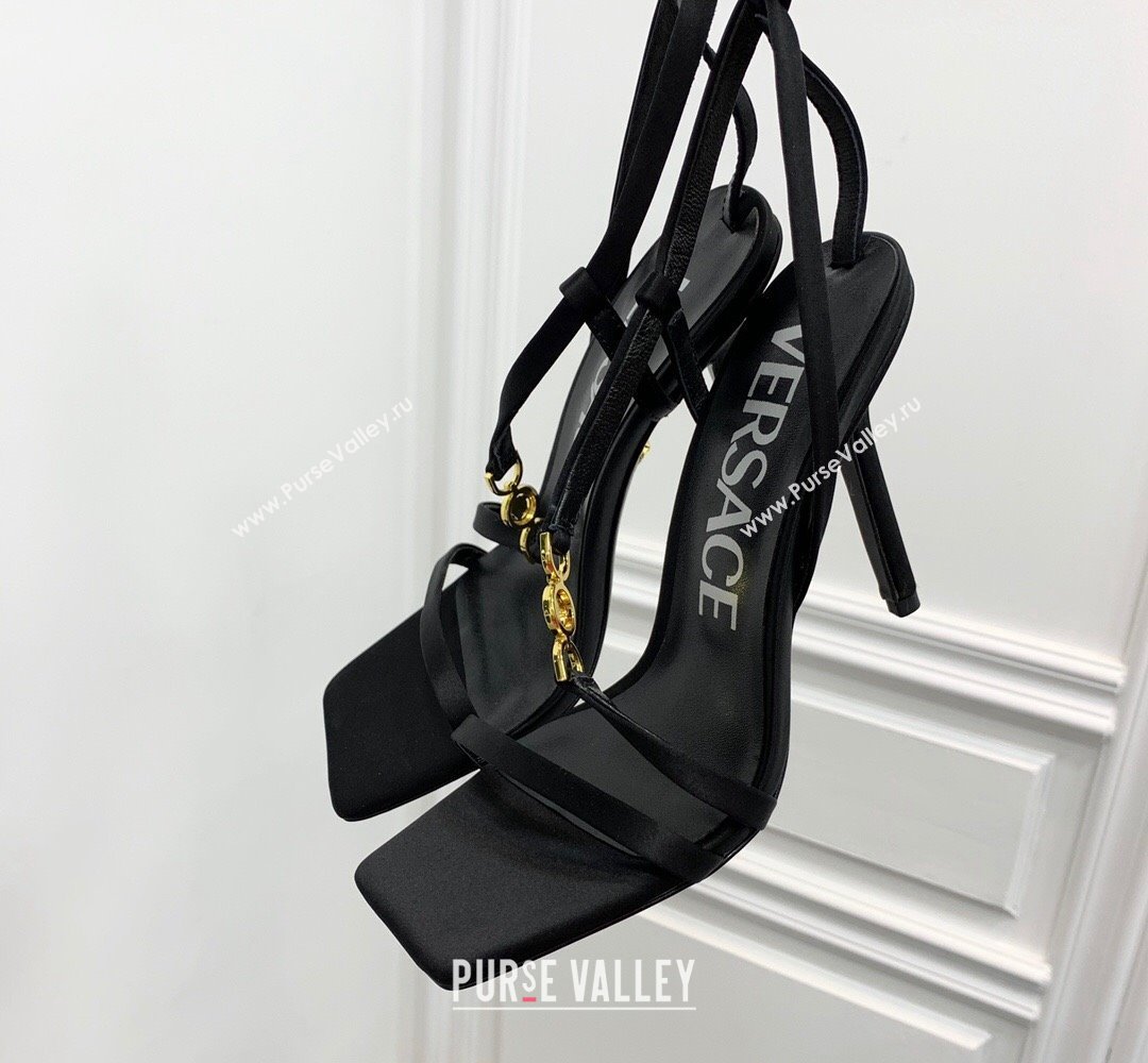Versace Heel 10.5cm Crystal Medusa 95 Sandals Satin Black 2024 (keer-23121837)