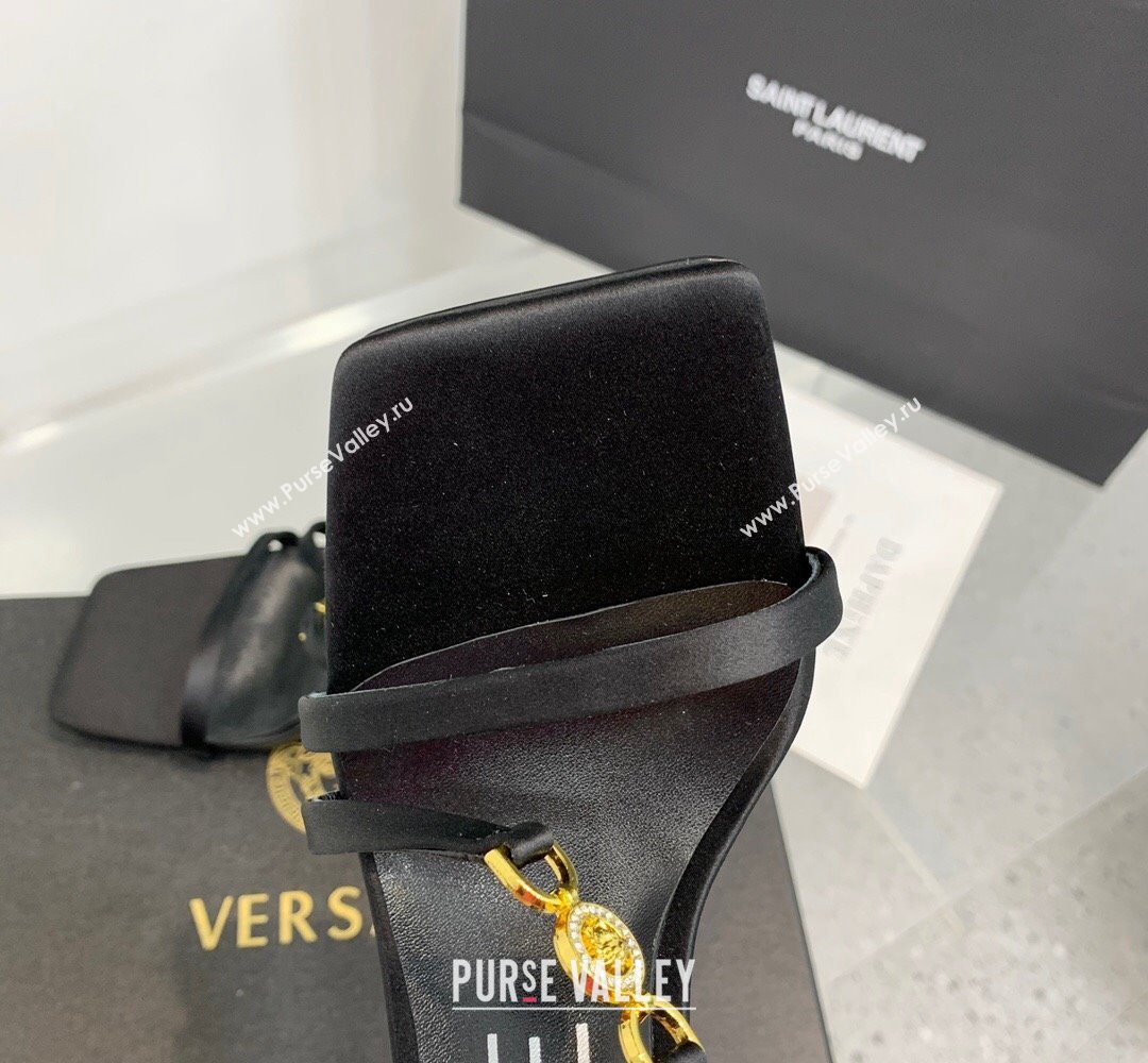 Versace Heel 10.5cm Crystal Medusa 95 Sandals Satin Black 2024 (keer-23121837)