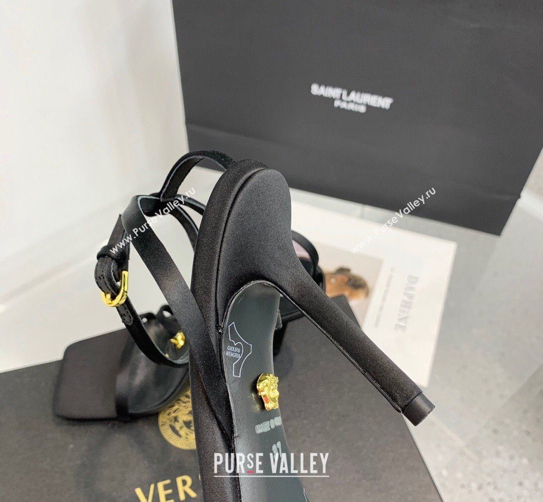 Versace Heel 10.5cm Crystal Medusa 95 Sandals Satin Black 2024 (keer-23121837)
