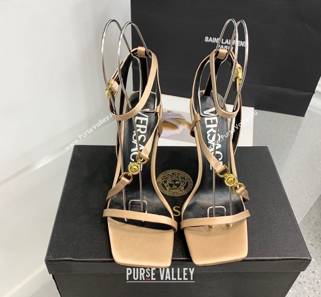 Versace Heel 10.5cm Crystal Medusa 95 Sandals Satin Beige 2024 (keer-23121838)