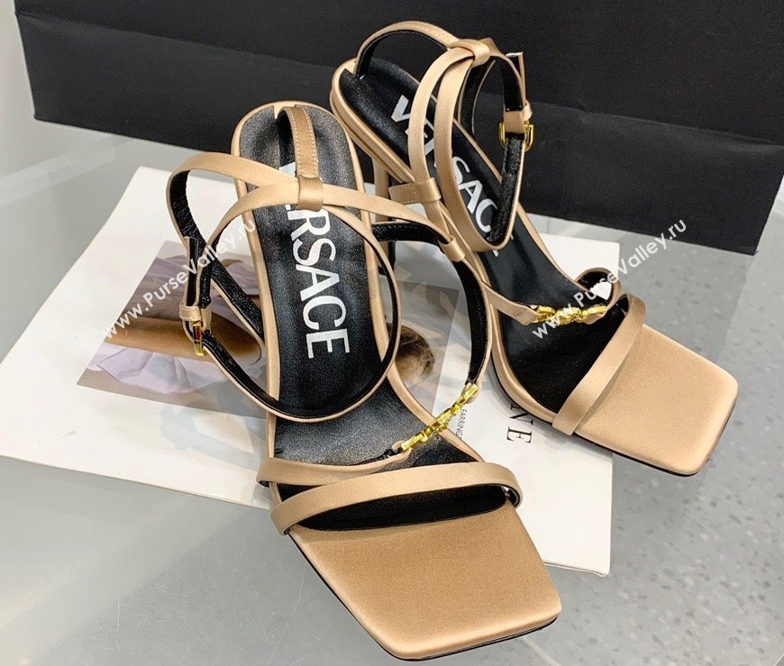 Versace Heel 10.5cm Crystal Medusa 95 Sandals Satin Beige 2024 (keer-23121838)