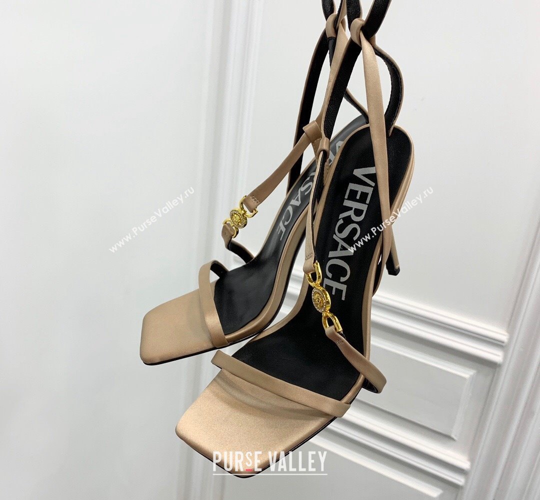 Versace Heel 10.5cm Crystal Medusa 95 Sandals Satin Beige 2024 (keer-23121838)