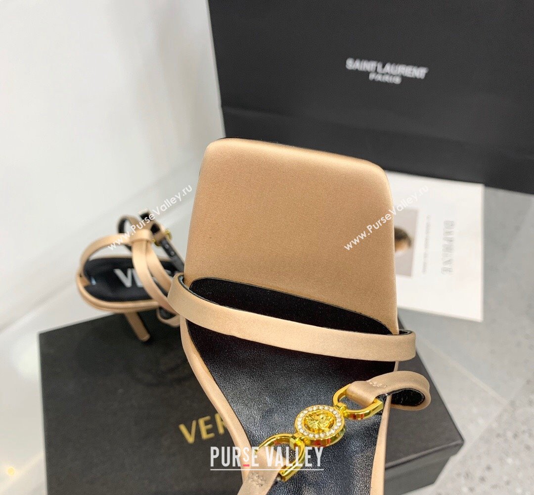 Versace Heel 10.5cm Crystal Medusa 95 Sandals Satin Beige 2024 (keer-23121838)