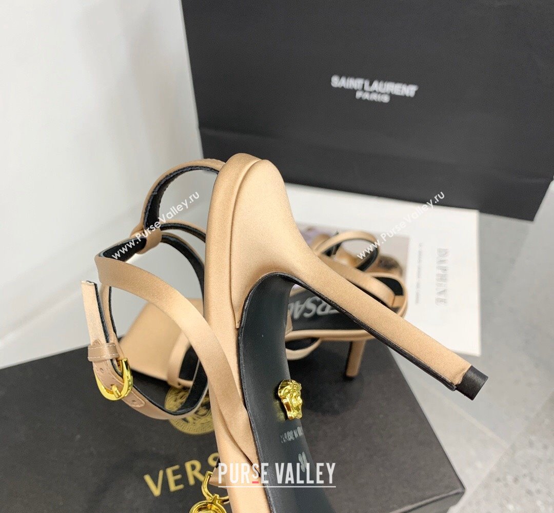 Versace Heel 10.5cm Crystal Medusa 95 Sandals Satin Beige 2024 (keer-23121838)