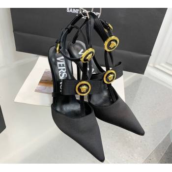 Versace Heel 10.5cm Gianni Ribbon Cage Satin Pumps Black 2024 (keer-23121832)