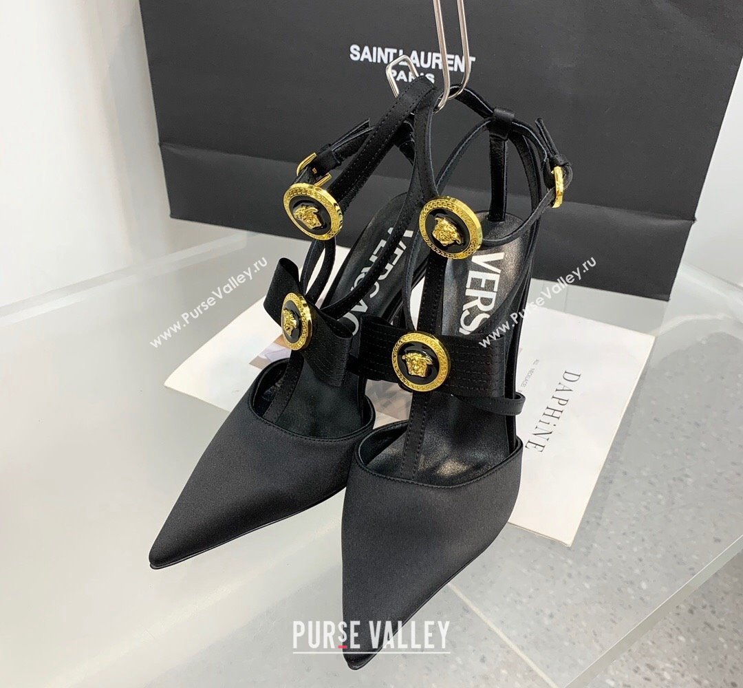 Versace Heel 10.5cm Gianni Ribbon Cage Satin Pumps Black 2024 (keer-23121832)