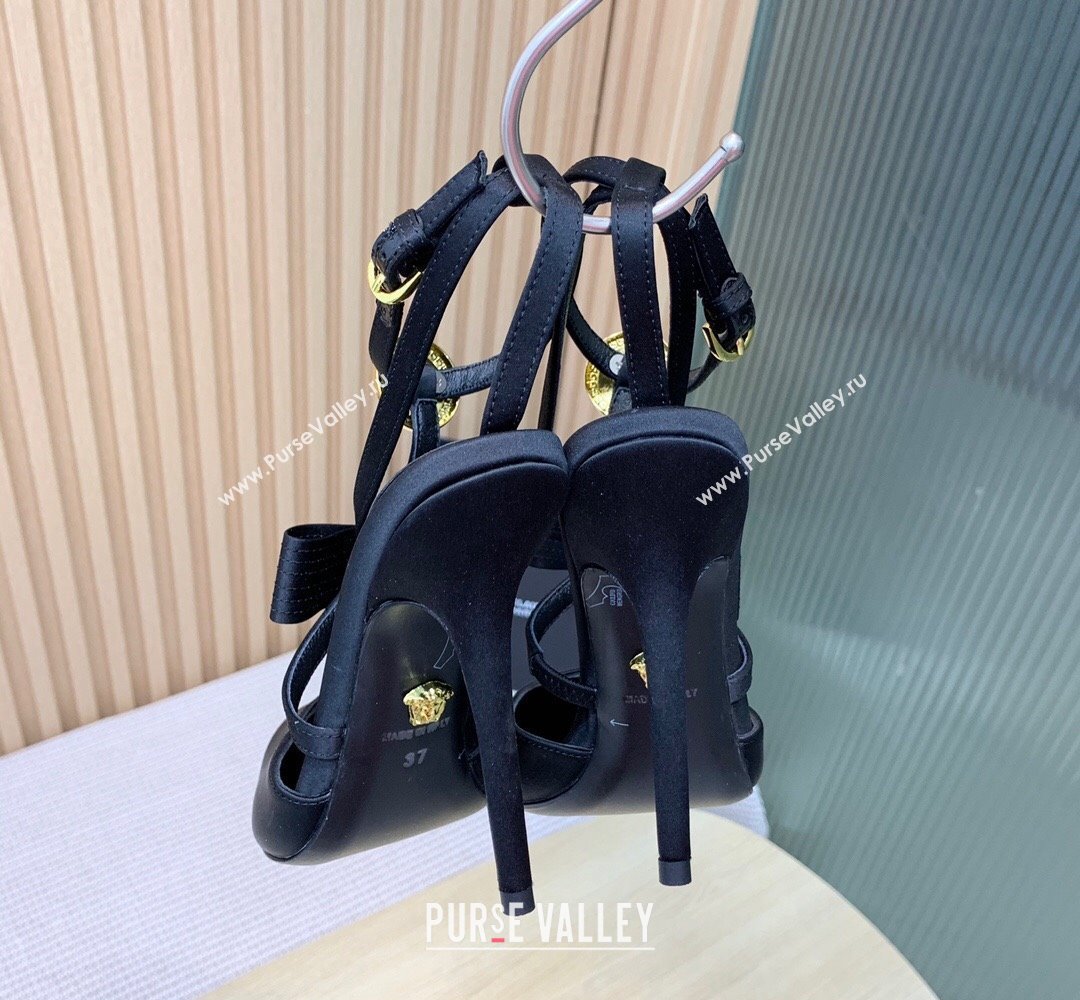 Versace Heel 10.5cm Gianni Ribbon Cage Satin Pumps Black 2024 (keer-23121832)