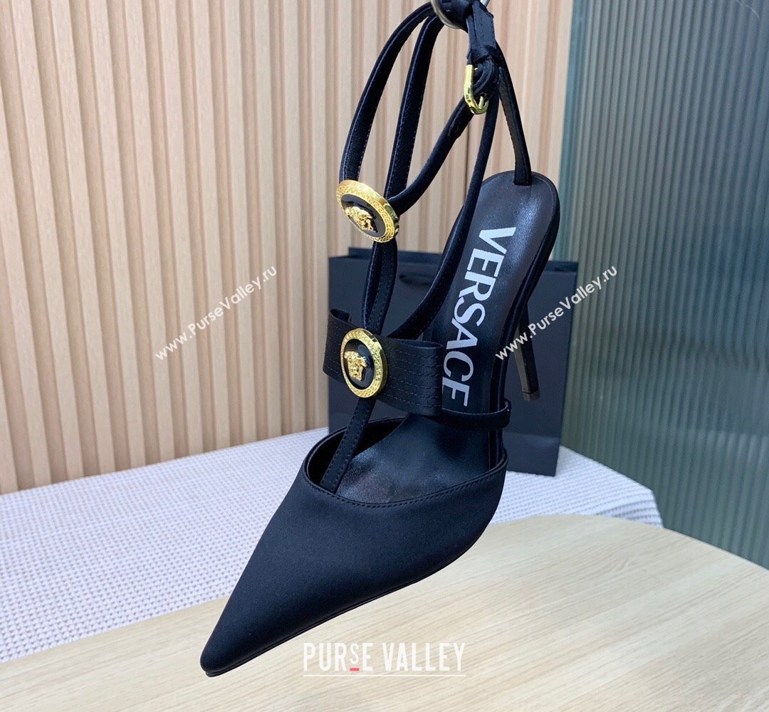 Versace Heel 10.5cm Gianni Ribbon Cage Satin Pumps Black 2024 (keer-23121832)