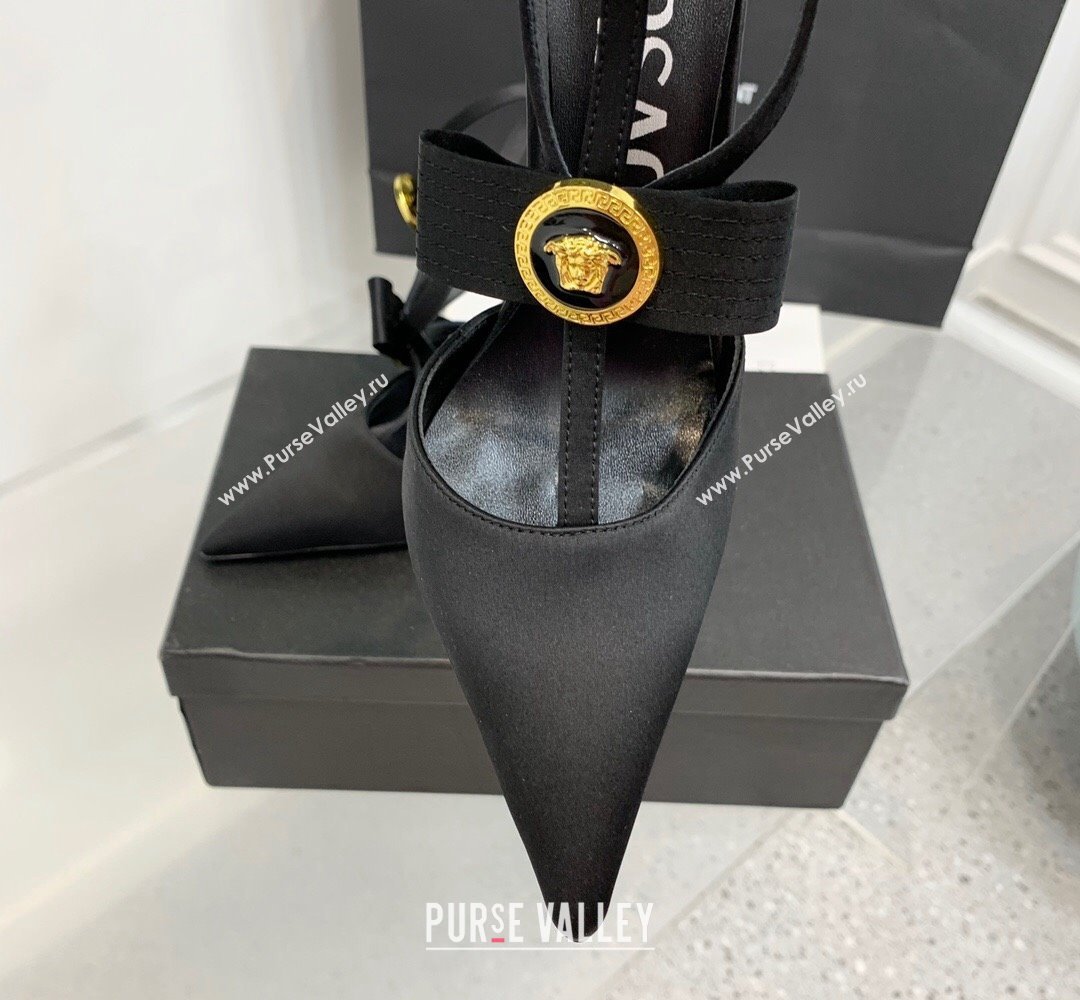 Versace Heel 10.5cm Gianni Ribbon Cage Satin Pumps Black 2024 (keer-23121832)