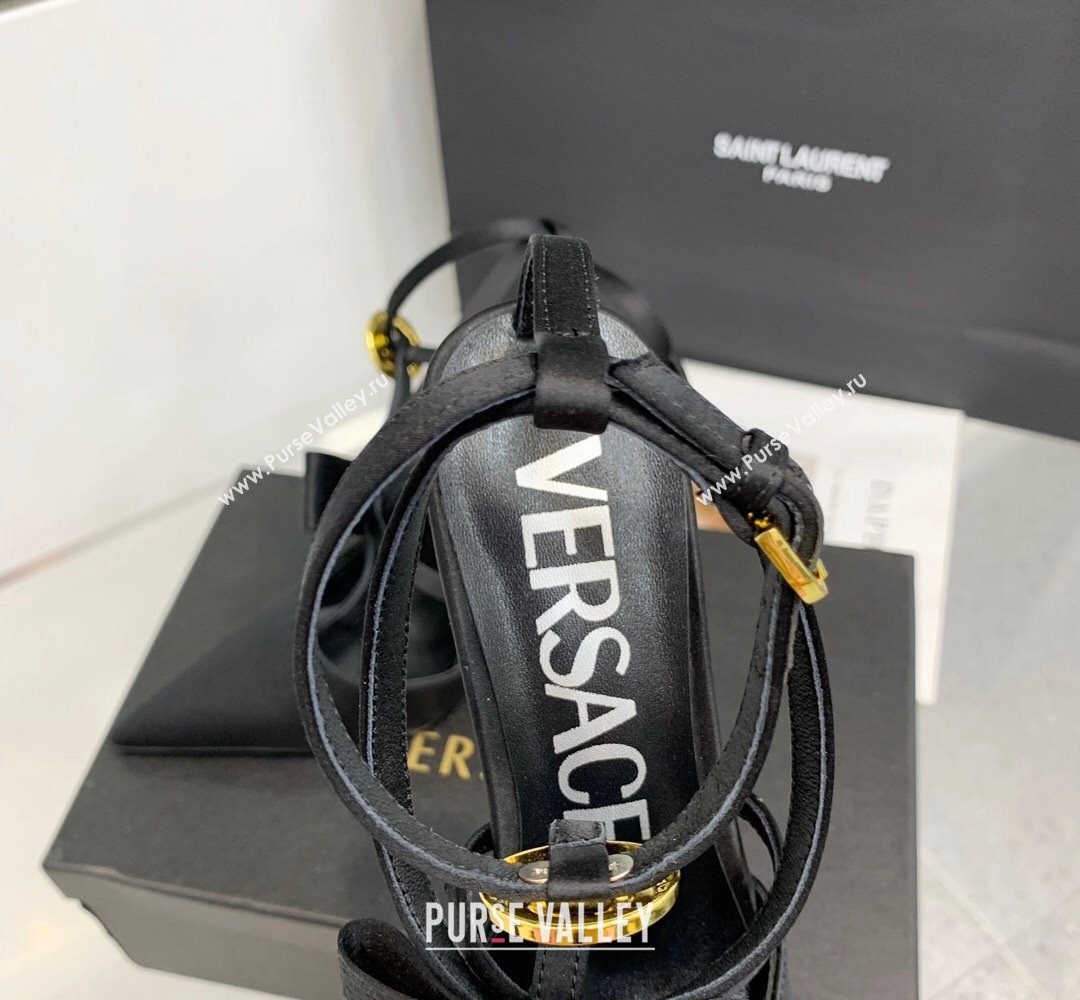 Versace Heel 10.5cm Gianni Ribbon Cage Satin Pumps Black 2024 (keer-23121832)