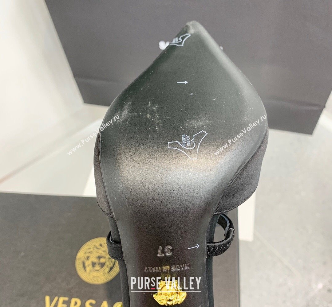 Versace Heel 10.5cm Gianni Ribbon Cage Satin Pumps Black 2024 (keer-23121832)