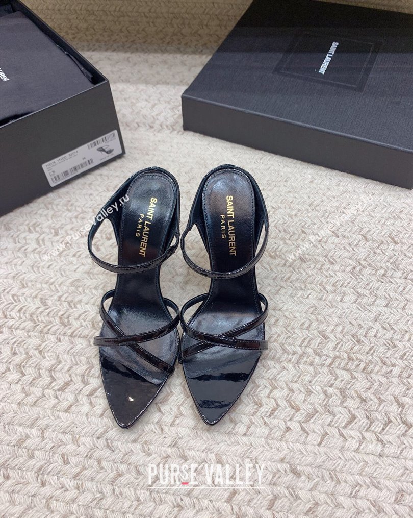 Saint Laurent Heel 11cm Gippy Patent Crisscross Mules Black 2024 (keer-23121904)