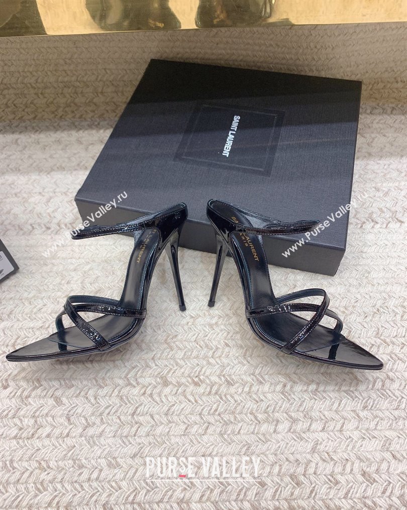 Saint Laurent Heel 11cm Gippy Patent Crisscross Mules Black 2024 (keer-23121904)