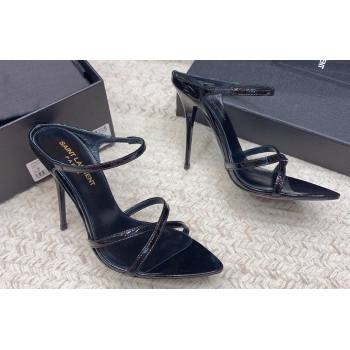Saint Laurent Heel 11cm Gippy Patent Crisscross Mules Black 2024 (keer-23121904)