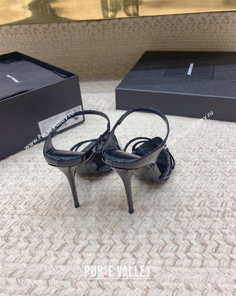 Saint Laurent Heel 11cm Gippy Patent Crisscross Mules Black 2024 (keer-23121904)