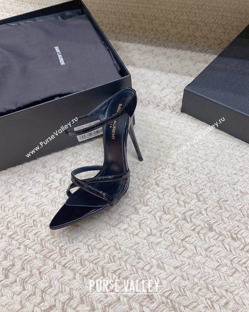 Saint Laurent Heel 11cm Gippy Patent Crisscross Mules Black 2024 (keer-23121904)