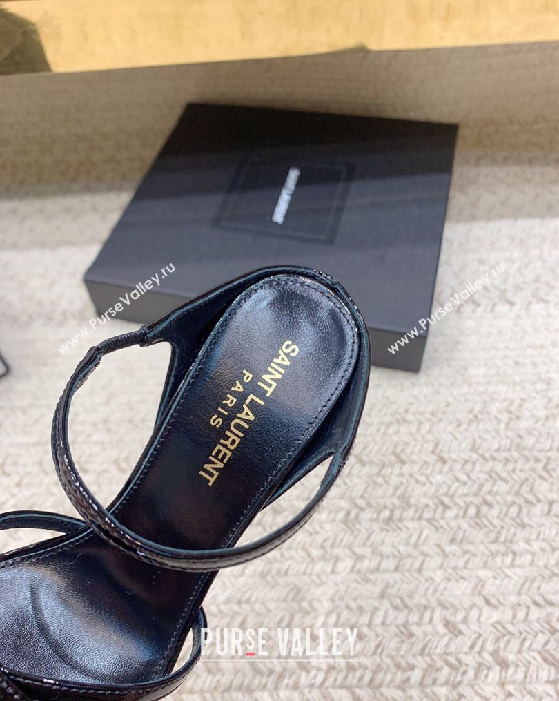 Saint Laurent Heel 11cm Gippy Patent Crisscross Mules Black 2024 (keer-23121904)