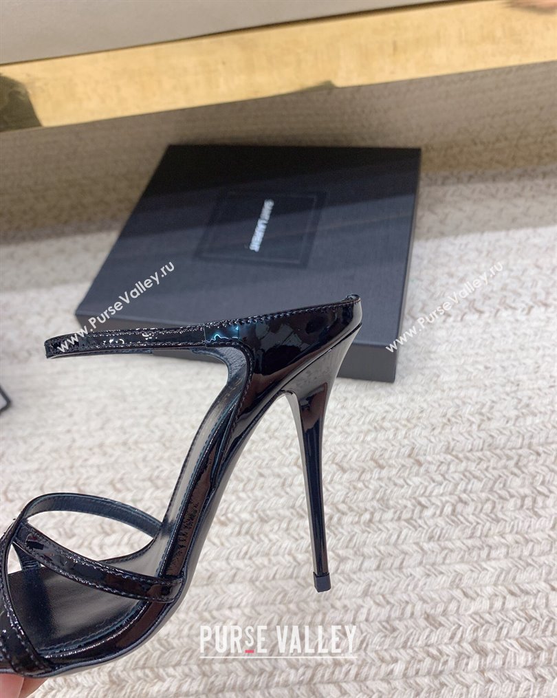 Saint Laurent Heel 11cm Gippy Patent Crisscross Mules Black 2024 (keer-23121904)