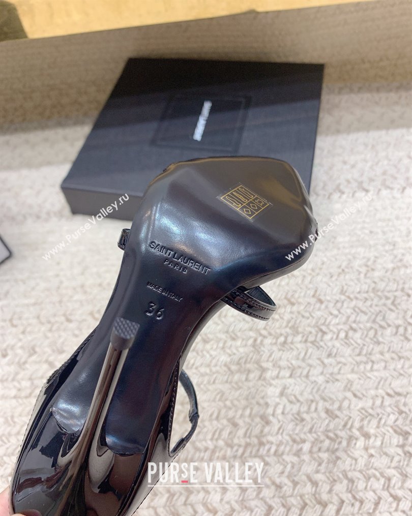 Saint Laurent Heel 11cm Gippy Patent Crisscross Mules Black 2024 (keer-23121904)