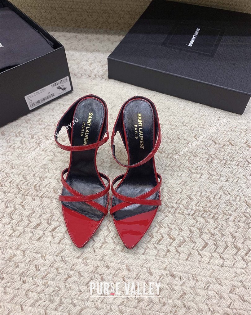 Saint Laurent Heel 11cm Gippy Patent Crisscross Mules Red 2024 (keer-23121905)