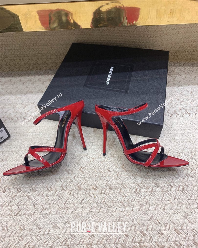Saint Laurent Heel 11cm Gippy Patent Crisscross Mules Red 2024 (keer-23121905)