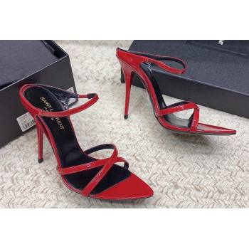 Saint Laurent Heel 11cm Gippy Patent Crisscross Mules Red 2024 (keer-23121905)