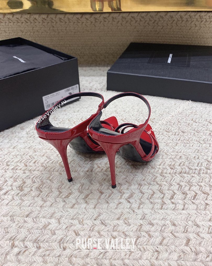 Saint Laurent Heel 11cm Gippy Patent Crisscross Mules Red 2024 (keer-23121905)