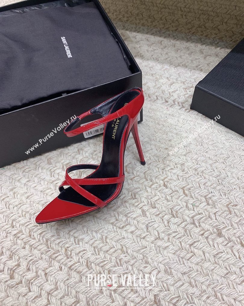 Saint Laurent Heel 11cm Gippy Patent Crisscross Mules Red 2024 (keer-23121905)