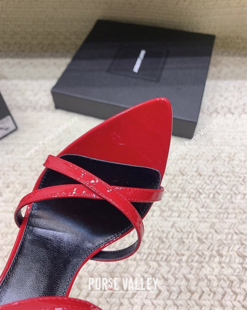 Saint Laurent Heel 11cm Gippy Patent Crisscross Mules Red 2024 (keer-23121905)