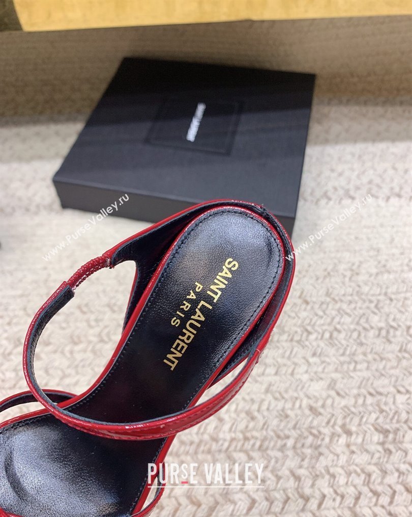 Saint Laurent Heel 11cm Gippy Patent Crisscross Mules Red 2024 (keer-23121905)