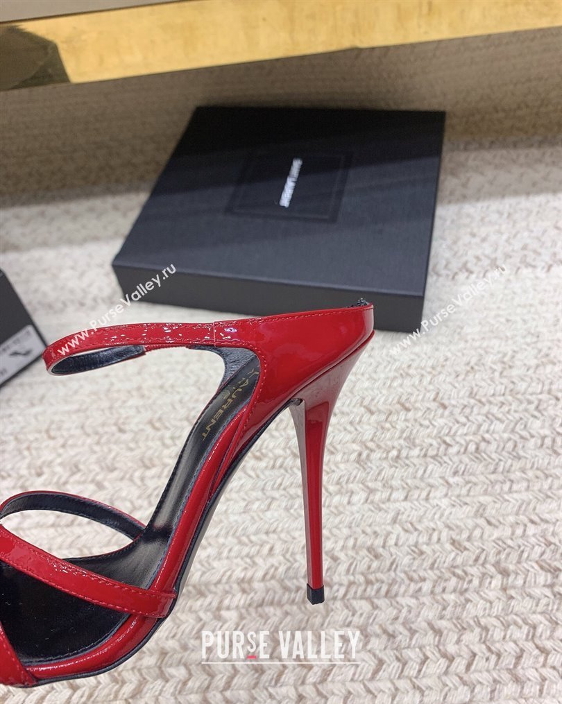 Saint Laurent Heel 11cm Gippy Patent Crisscross Mules Red 2024 (keer-23121905)