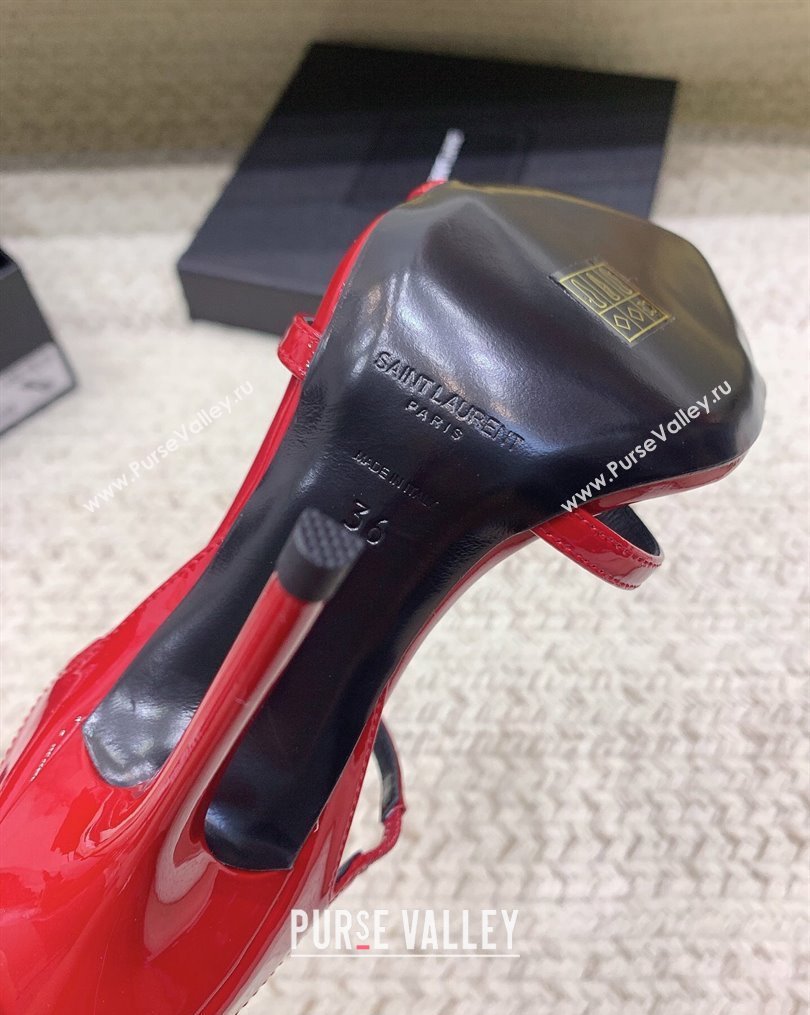 Saint Laurent Heel 11cm Gippy Patent Crisscross Mules Red 2024 (keer-23121905)