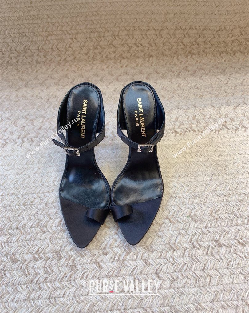 Saint Laurent Heel 10cm dive mules in crepe satin 742178 Black 2024 (keer-23121908)