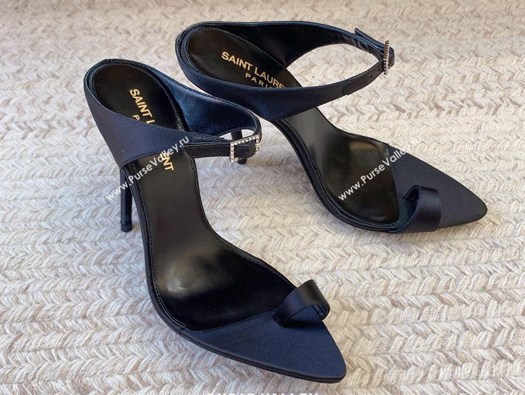 Saint Laurent Heel 10cm dive mules in crepe satin 742178 Black 2024 (keer-23121908)