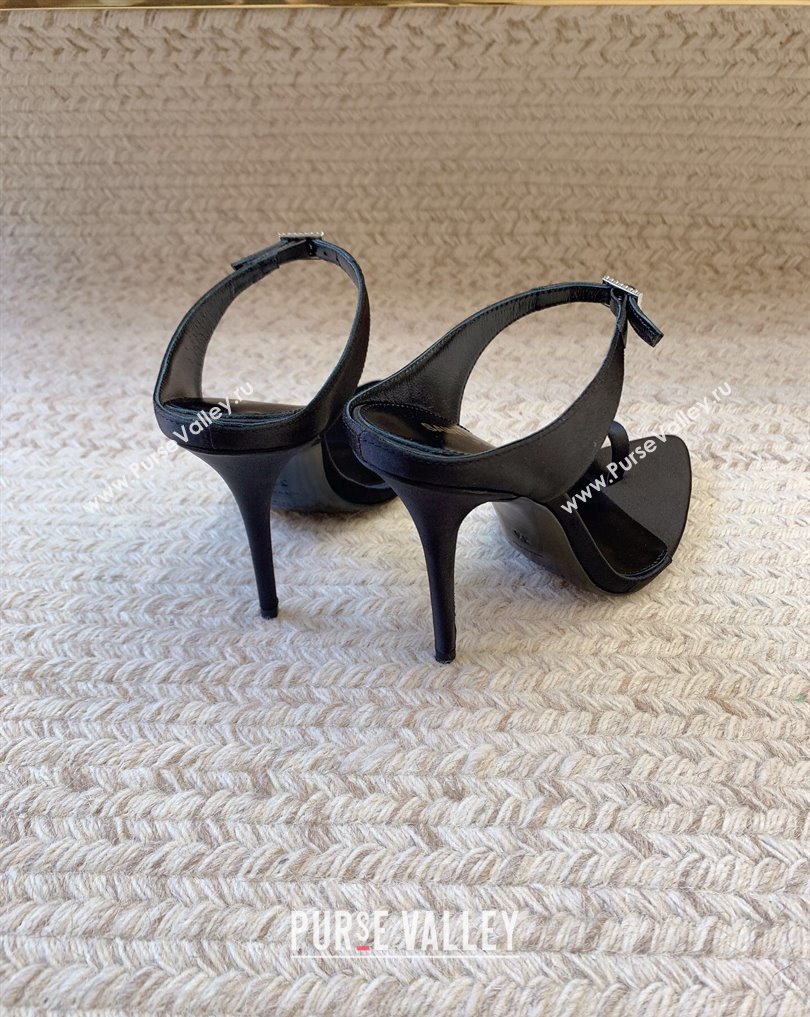 Saint Laurent Heel 10cm dive mules in crepe satin 742178 Black 2024 (keer-23121908)