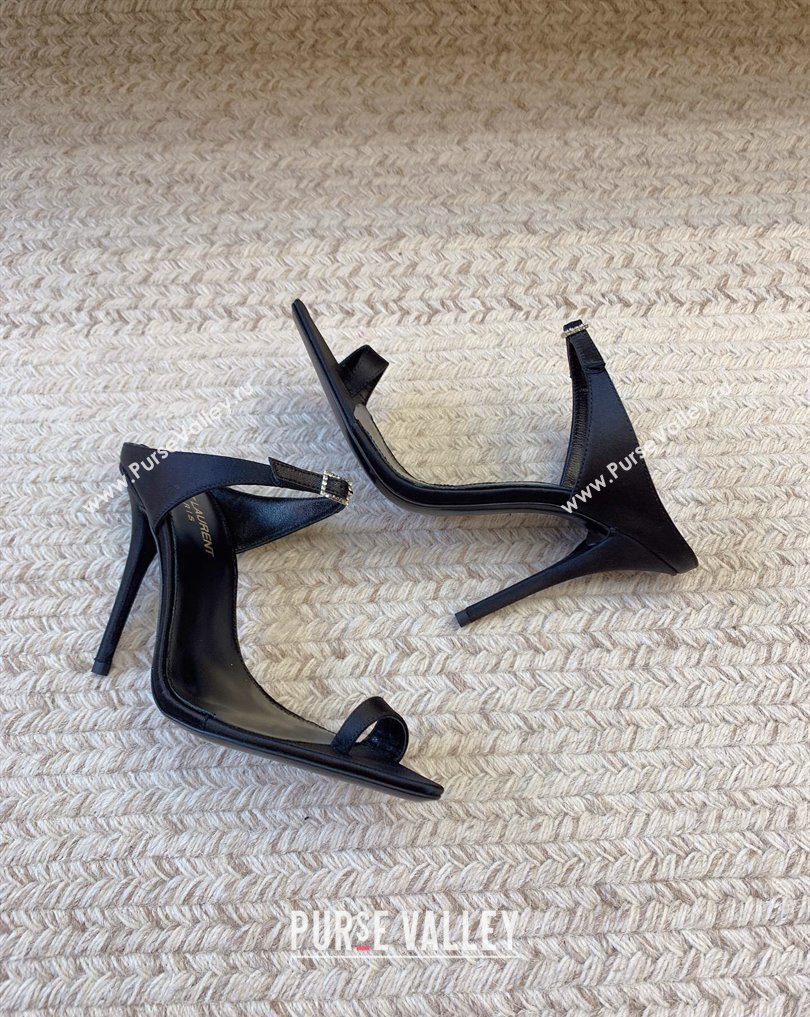 Saint Laurent Heel 10cm dive mules in crepe satin 742178 Black 2024 (keer-23121908)