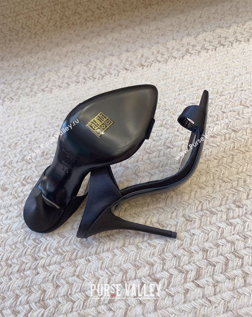 Saint Laurent Heel 10cm dive mules in crepe satin 742178 Black 2024 (keer-23121908)