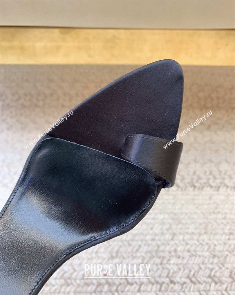 Saint Laurent Heel 10cm dive mules in crepe satin 742178 Black 2024 (keer-23121908)