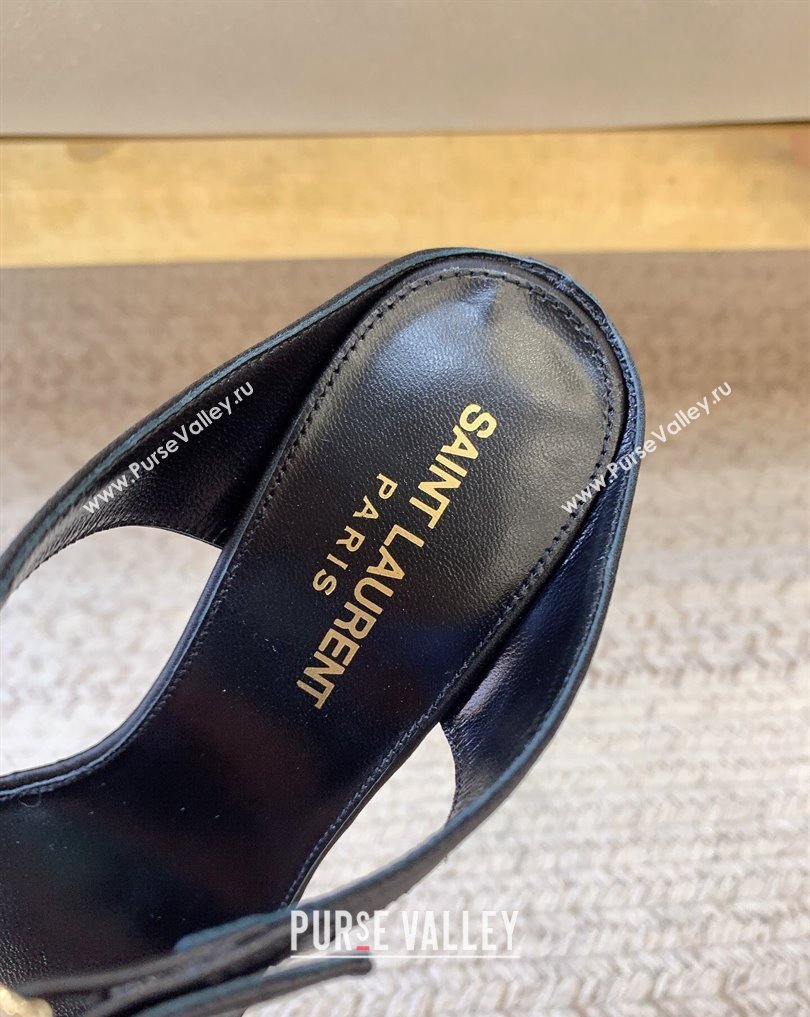Saint Laurent Heel 10cm dive mules in crepe satin 742178 Black 2024 (keer-23121908)